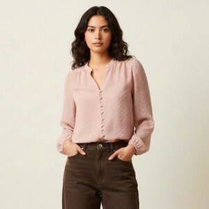 🚨4X$25🚨 Suzy Shier Pink Long Sleeve Buttoned Blouse